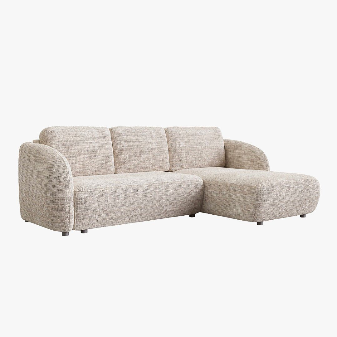 ALANYA Canapé d'angle convertible avec coffre en tissu beige - Angle droit - Canapé d'angle convertible - Mobilier Deco