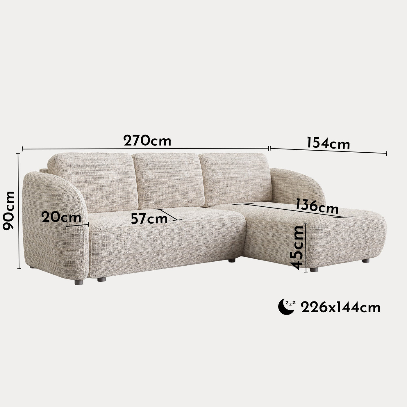 ALANYA Canapé d'angle convertible avec coffre en tissu beige - Angle droit - Canapé d'angle convertible - Mobilier Deco