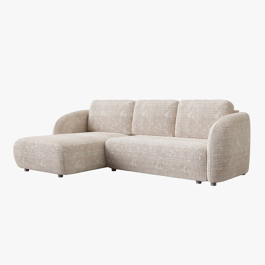 ALANYA Canapé d'angle convertible avec coffre en tissu beige - Angle gauche - Canapé d'angle convertible - Mobilier Deco