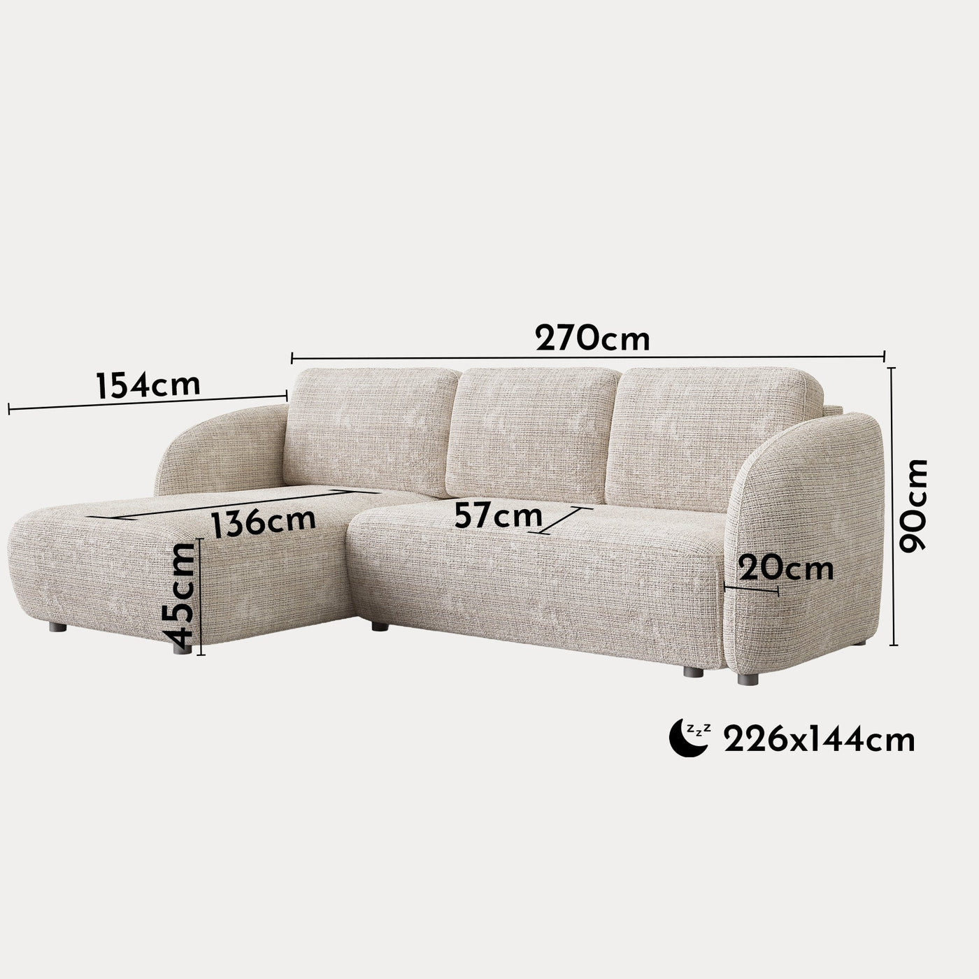 ALANYA Canapé d'angle convertible avec coffre en tissu beige - Angle gauche - Canapé d'angle convertible - Mobilier Deco