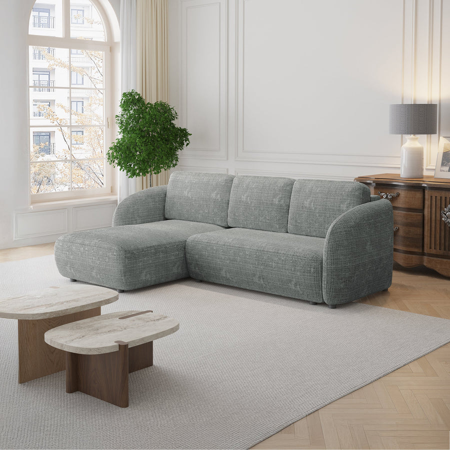 ALANYA Canapé d'angle convertible avec coffre en tissu gris - Angle gauche — aperçu vidéo