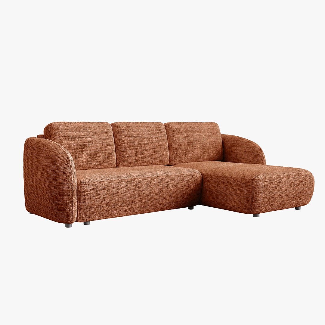ALANYA Canapé d'angle convertible avec coffre en tissu orange - Angle droit - Canapé d'angle convertible - Mobilier Deco