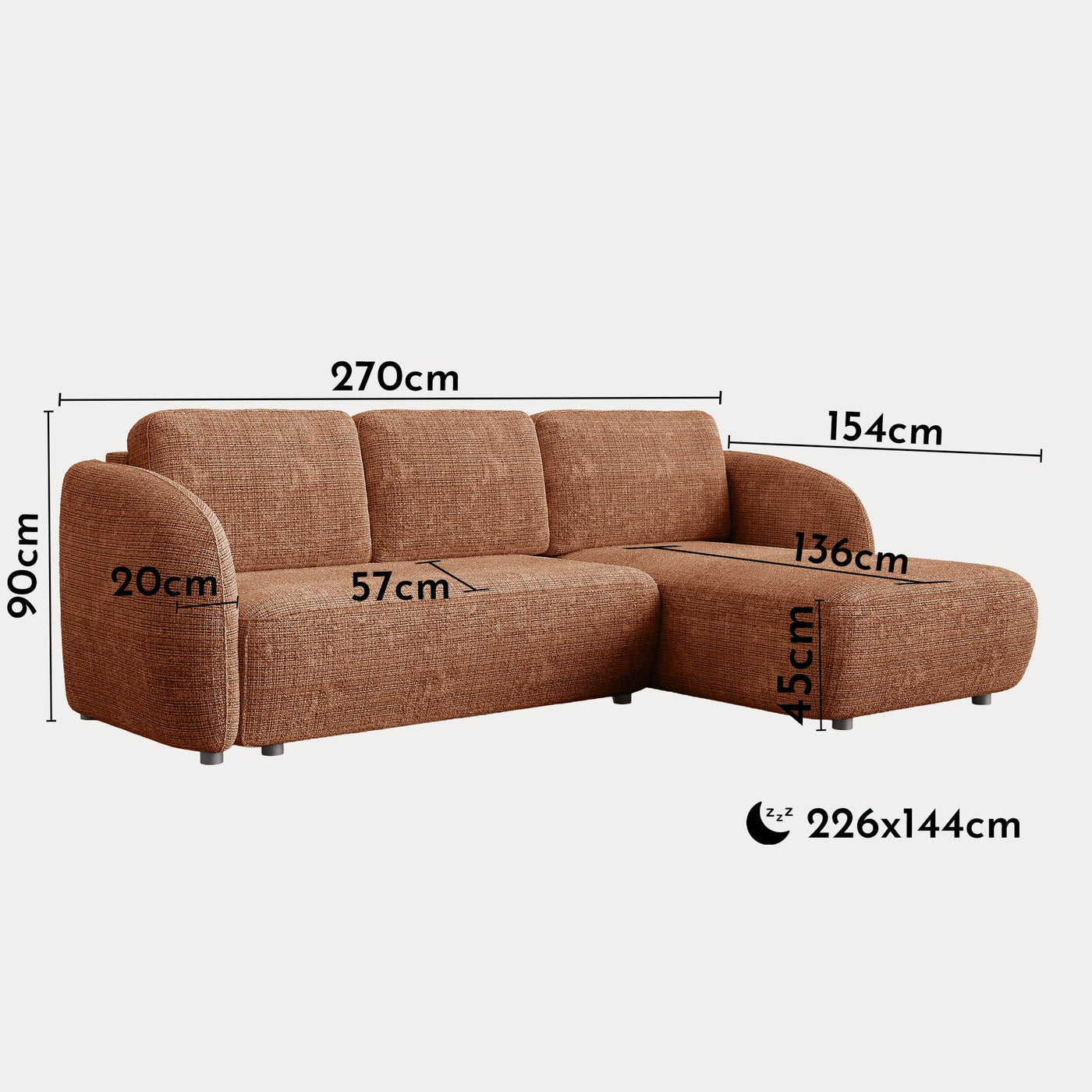 ALANYA Canapé d'angle convertible avec coffre en tissu orange - Angle droit - Canapé d'angle convertible - Mobilier Deco