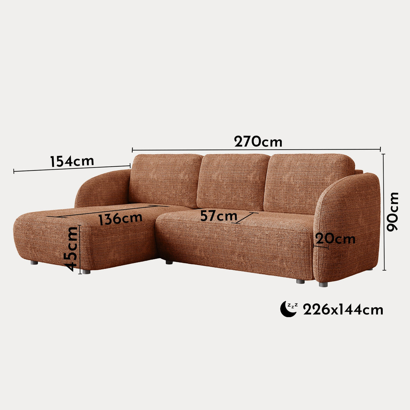 ALANYA Canapé d'angle convertible avec coffre en tissu orange - Angle gauche - Canapé d'angle convertible - Mobilier Deco