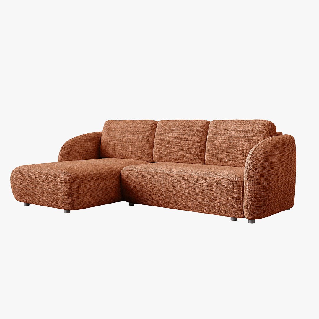 ALANYA Canapé d'angle convertible avec coffre en tissu orange - Angle gauche - Canapé d'angle convertible - Mobilier Deco