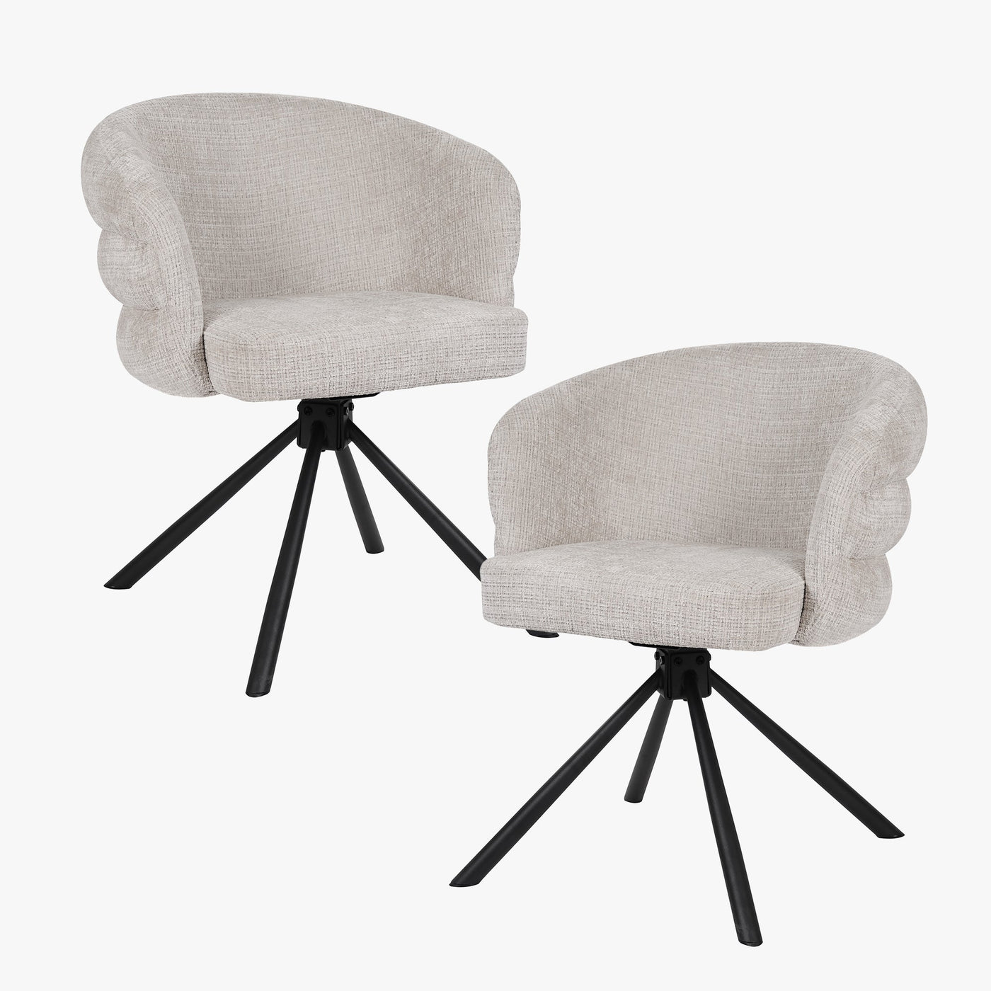 ALBANE Lot de 2 chaises pivotantes en tissu beige pieds en métal noir - Chaise de repas - Mobilier Deco