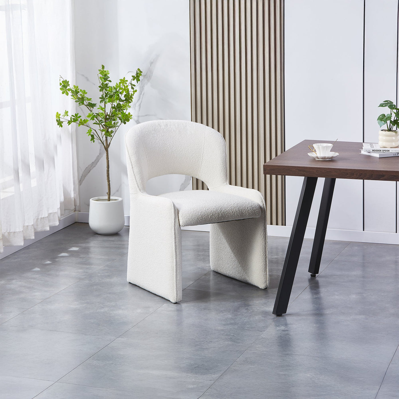 ALESIA Fauteuil tissu bouclette beige - Fauteuils - Mobilier Deco