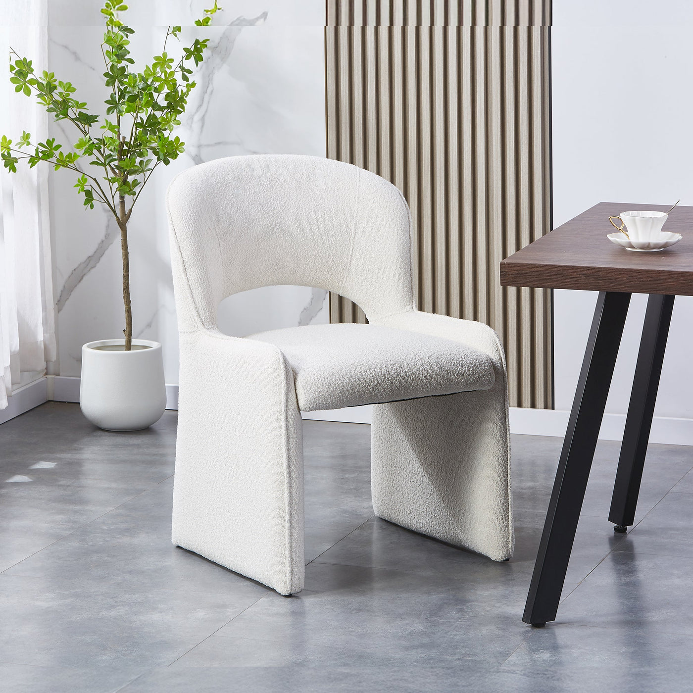 ALESIA Fauteuil tissu bouclette beige - Fauteuils - Mobilier Deco