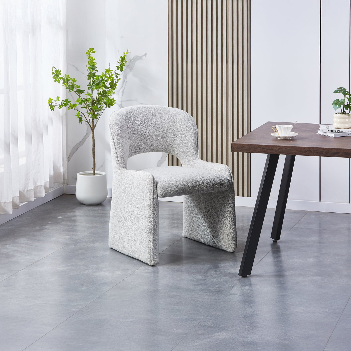 ALESIA Fauteuil tissu bouclette gris - Fauteuils - Mobilier Deco