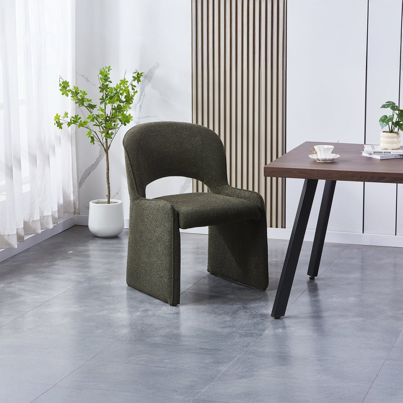 ALESIA Fauteuil tissu bouclette vert foncé - Fauteuils - Mobilier Deco