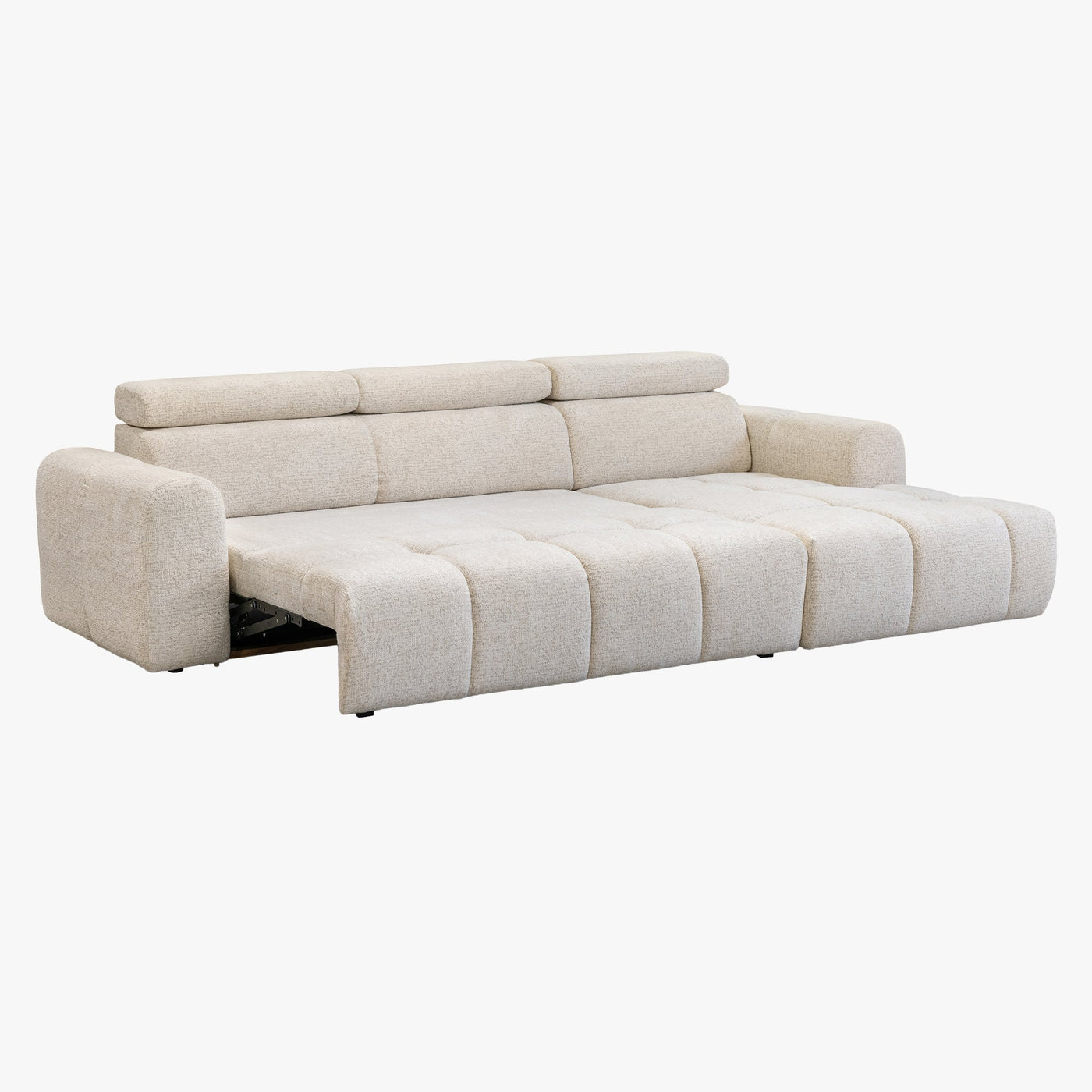 ALEXIA Canapé d'angle convertible avec têtières relevables en tissu beige - Angle droit - Canapé d'angle convertible - Mobilier Deco