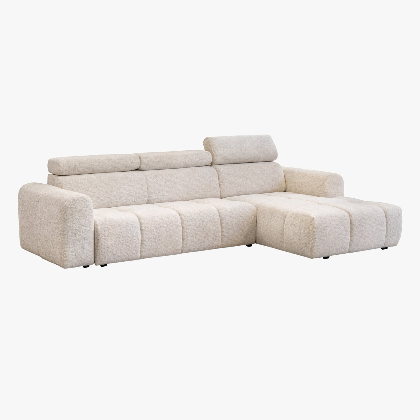 ALEXIA Canapé d'angle convertible avec têtières relevables en tissu beige - Angle droit - Canapé d'angle convertible - Mobilier Deco