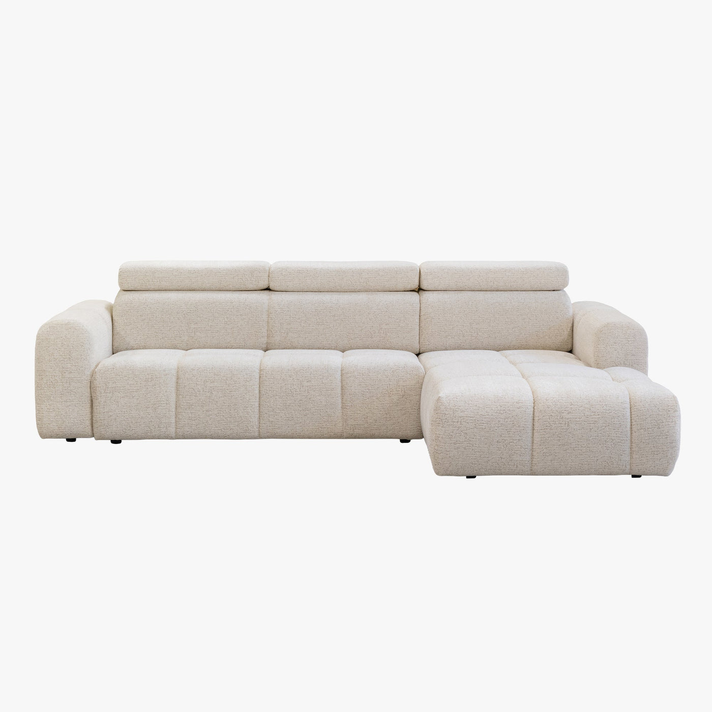 ALEXIA Canapé d'angle convertible avec têtières relevables en tissu beige - Angle droit - Canapé d'angle convertible - Mobilier Deco