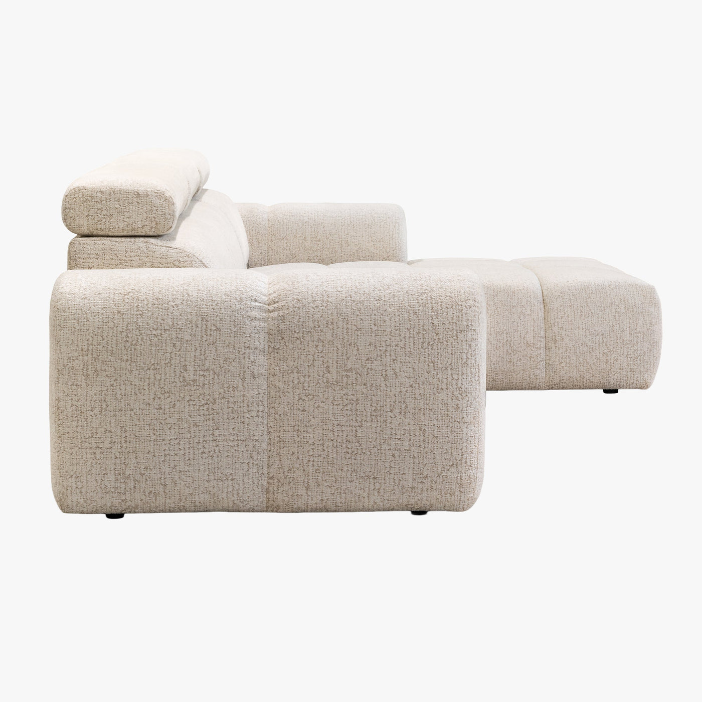 ALEXIA Canapé d'angle convertible avec têtières relevables en tissu beige - Angle droit - Canapé d'angle convertible - Mobilier Deco