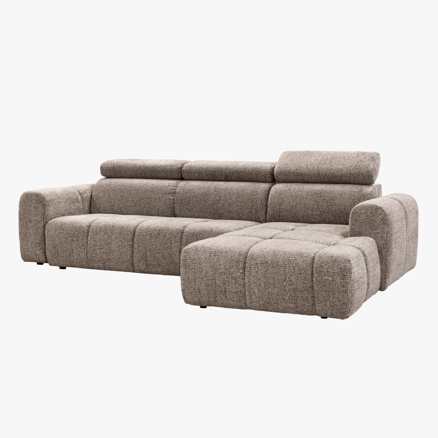 ALEXIA Canapé d'angle convertible avec têtières relevables en tissu taupe - Angle droit - Canapé d'angle convertible - Mobilier Deco