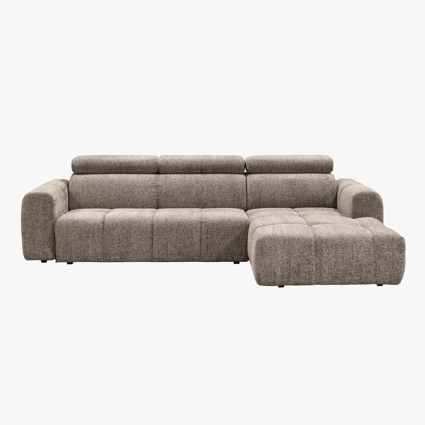 ALEXIA Canapé d'angle convertible avec têtières relevables en tissu taupe - Angle droit - Canapé d'angle convertible - Mobilier Deco