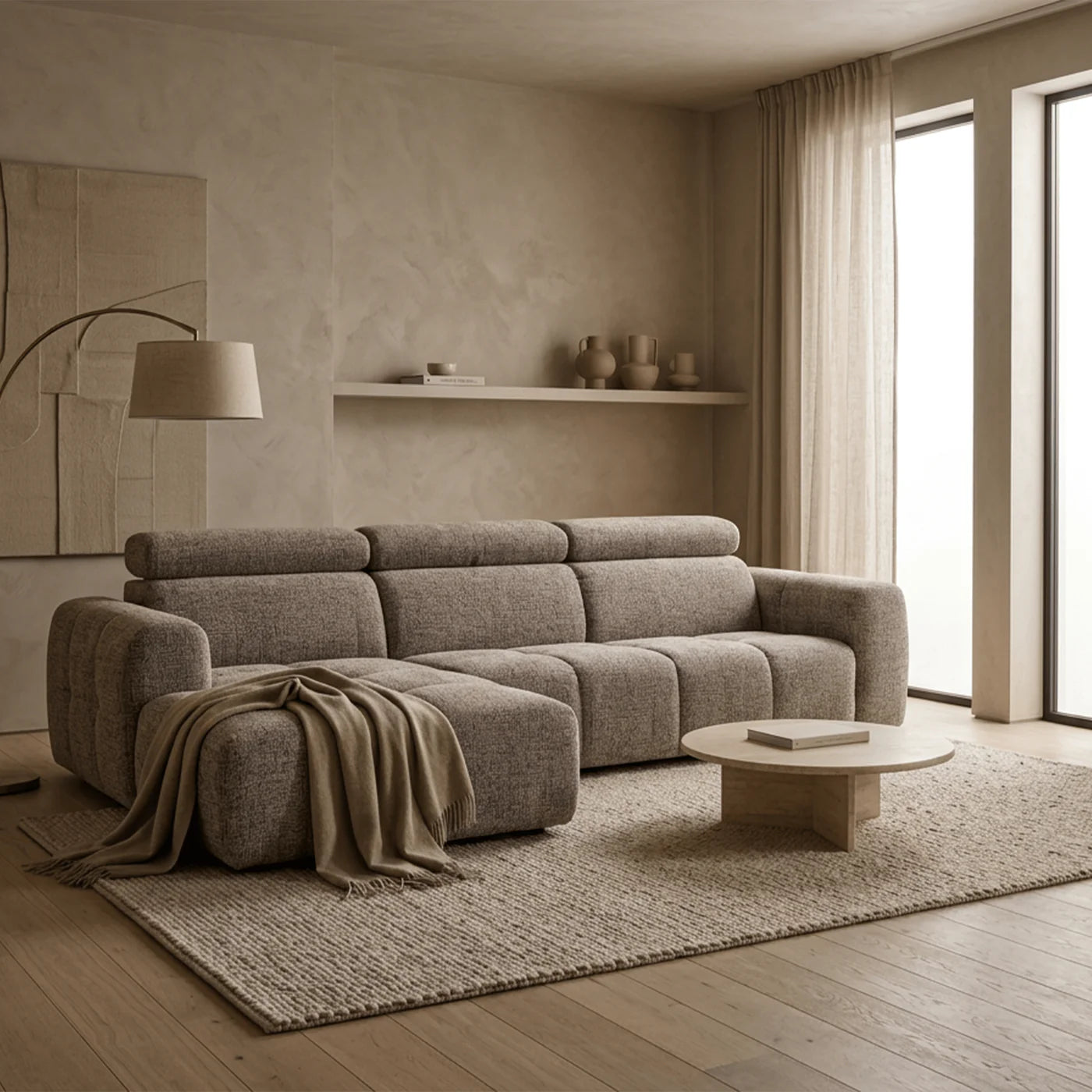 ALEXIA - Canapés d'angle convertibles avec têtières relevables en tissu