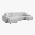 ALICIA Canapé panoramique convertible avec coffre en velours côtelé gris clair