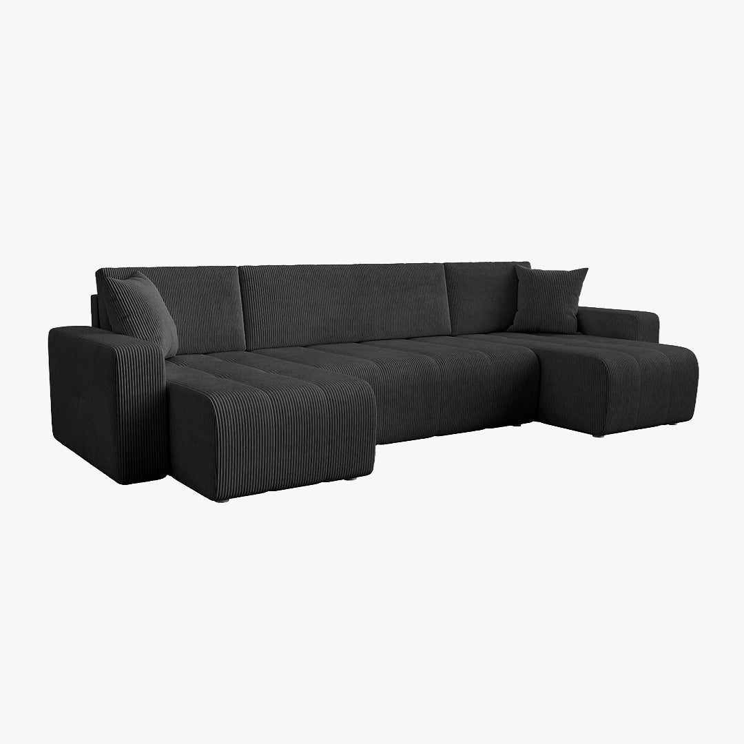 ALICIA Canapé panoramique convertible avec coffre en velours côtelé gris foncé - Canapés panoramiques - Mobilier Deco
