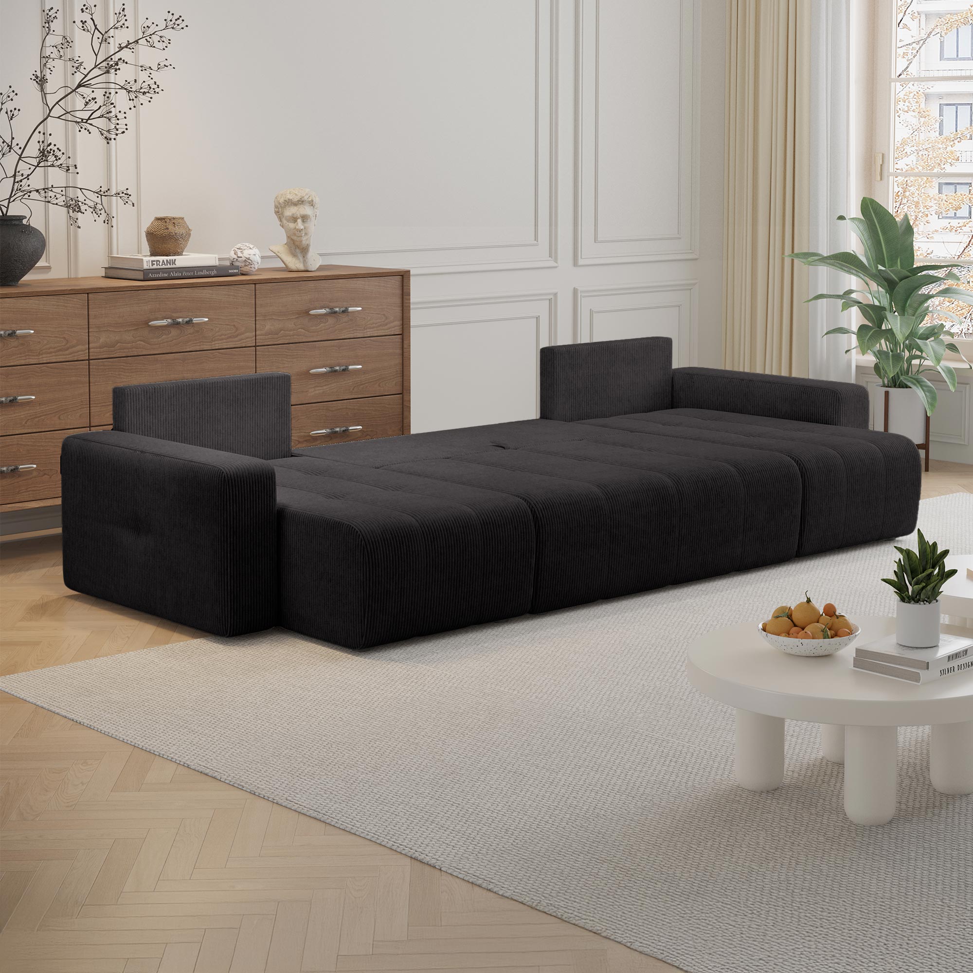 ALICIA Canapé panoramique convertible avec coffre en velours côtelé gris foncé - Canapés panoramiques - Mobilier Deco