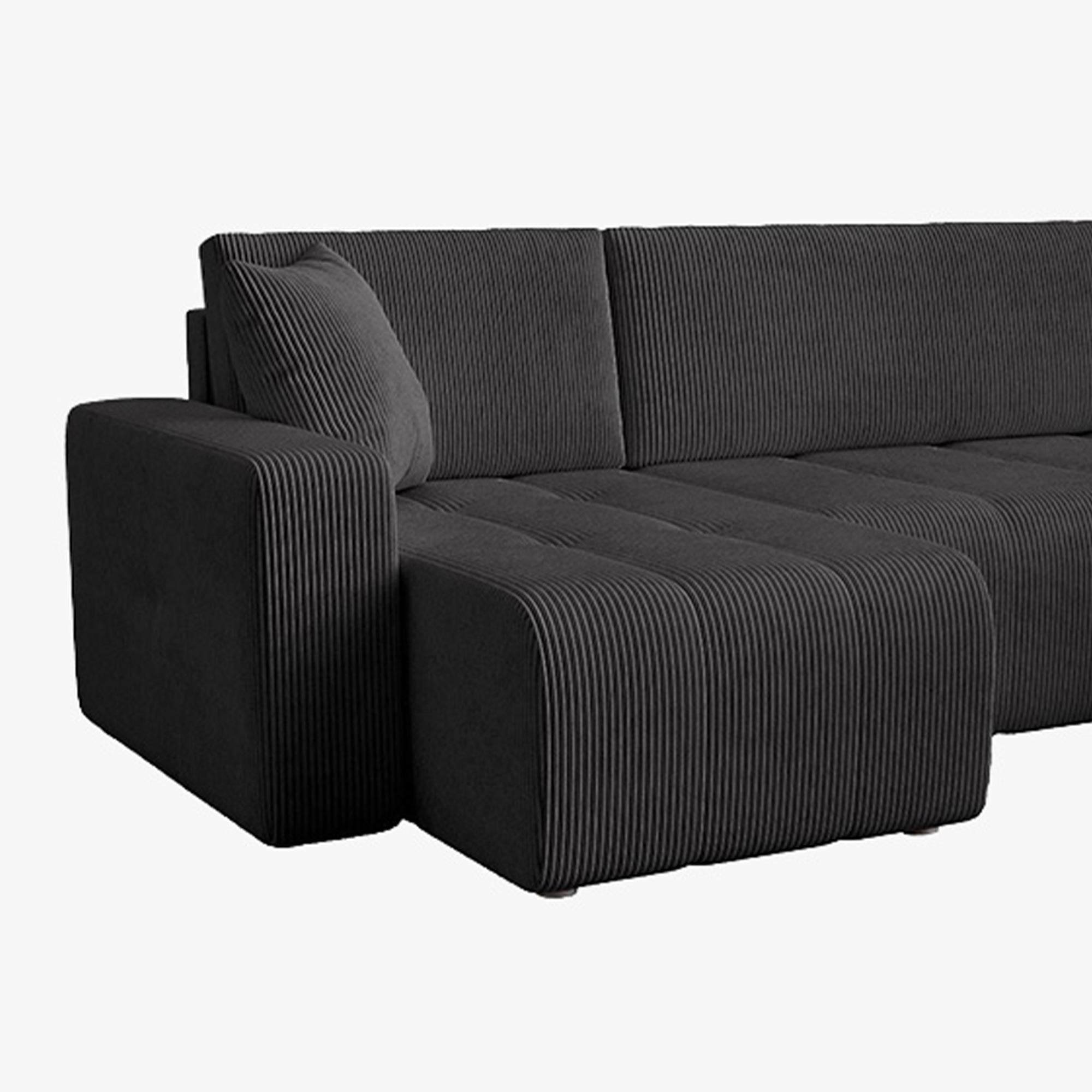 ALICIA Canapé panoramique convertible avec coffre en velours côtelé gris foncé - Canapés panoramiques - Mobilier Deco
