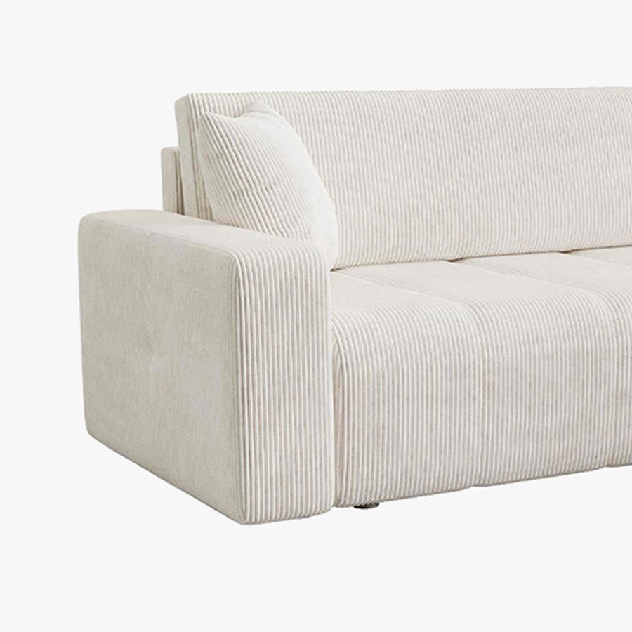 ALICIA MINI Canapé d'angle convertible et réversible avec coffre en velours côtelé beige — aperçu vidéo