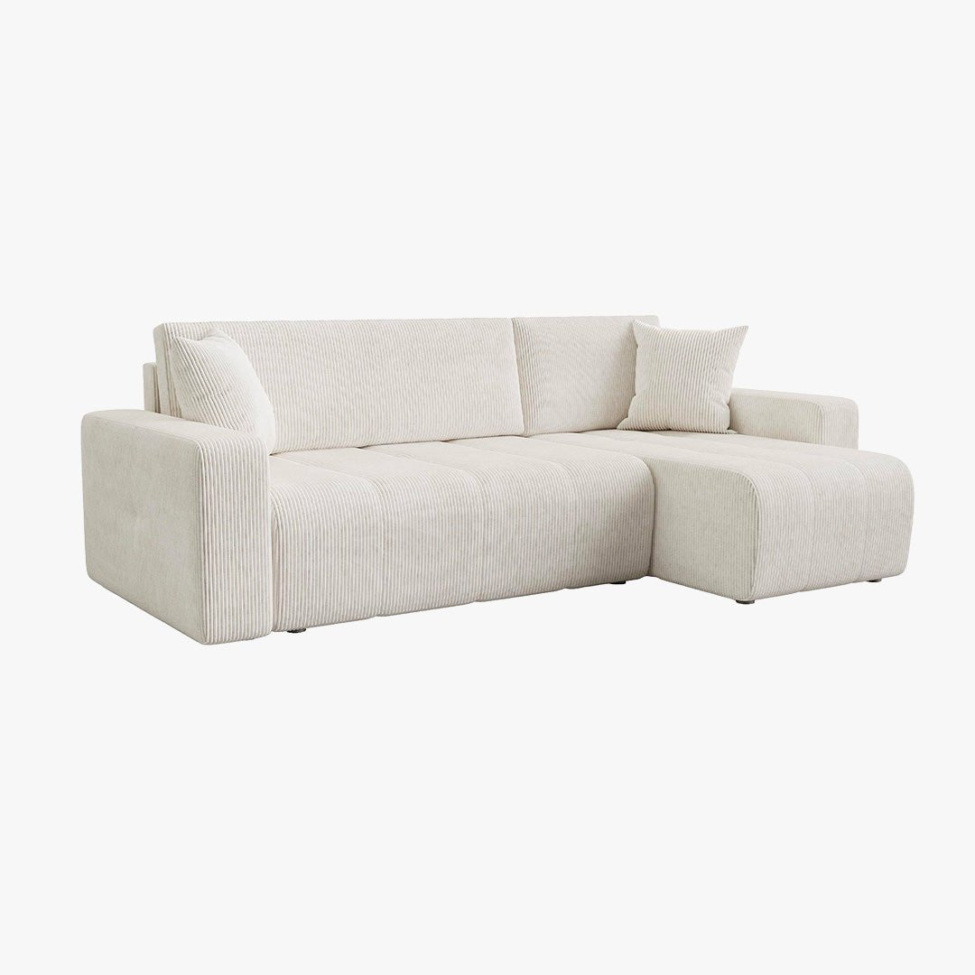 ALICIA MINI Canapé d'angle convertible et réversible avec coffre en velours côtelé beige - Canapé d'angle convertible