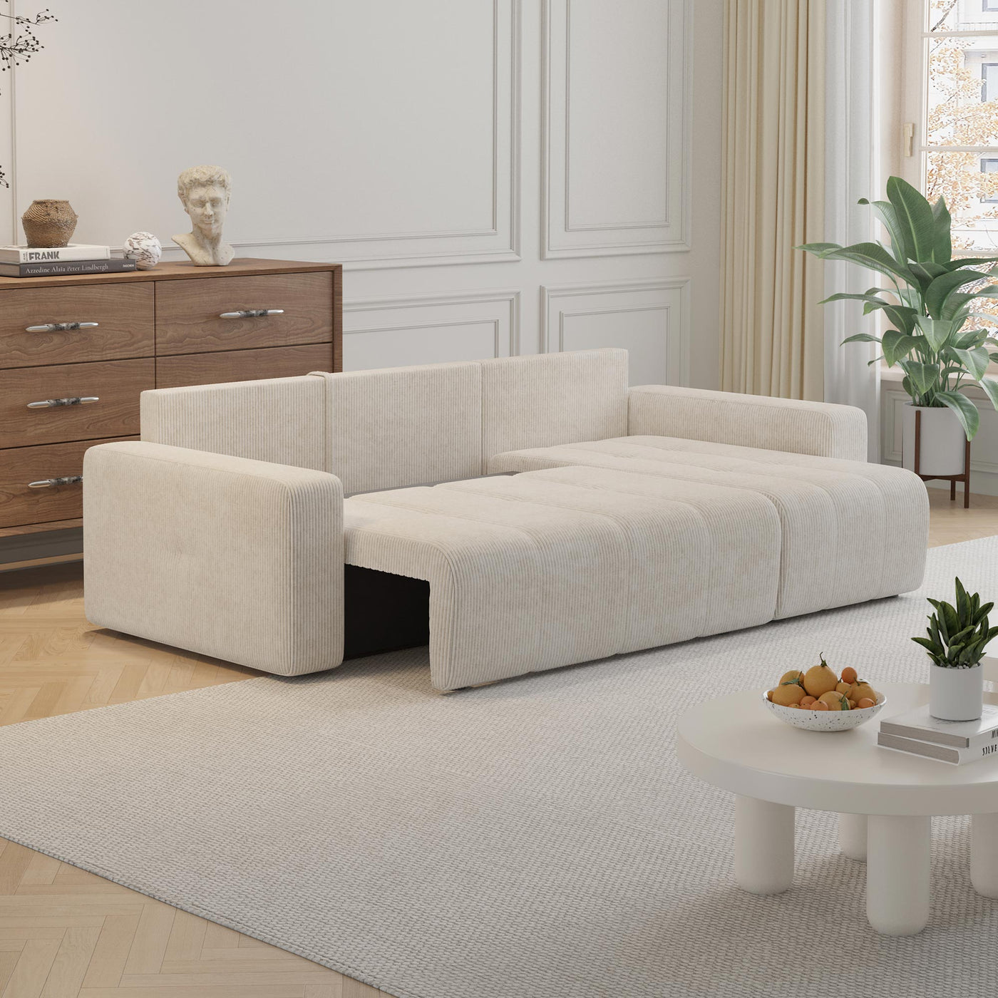 ALICIA MINI Canapé d'angle convertible et réversible avec coffre en velours côtelé beige - Canapé d'angle convertible