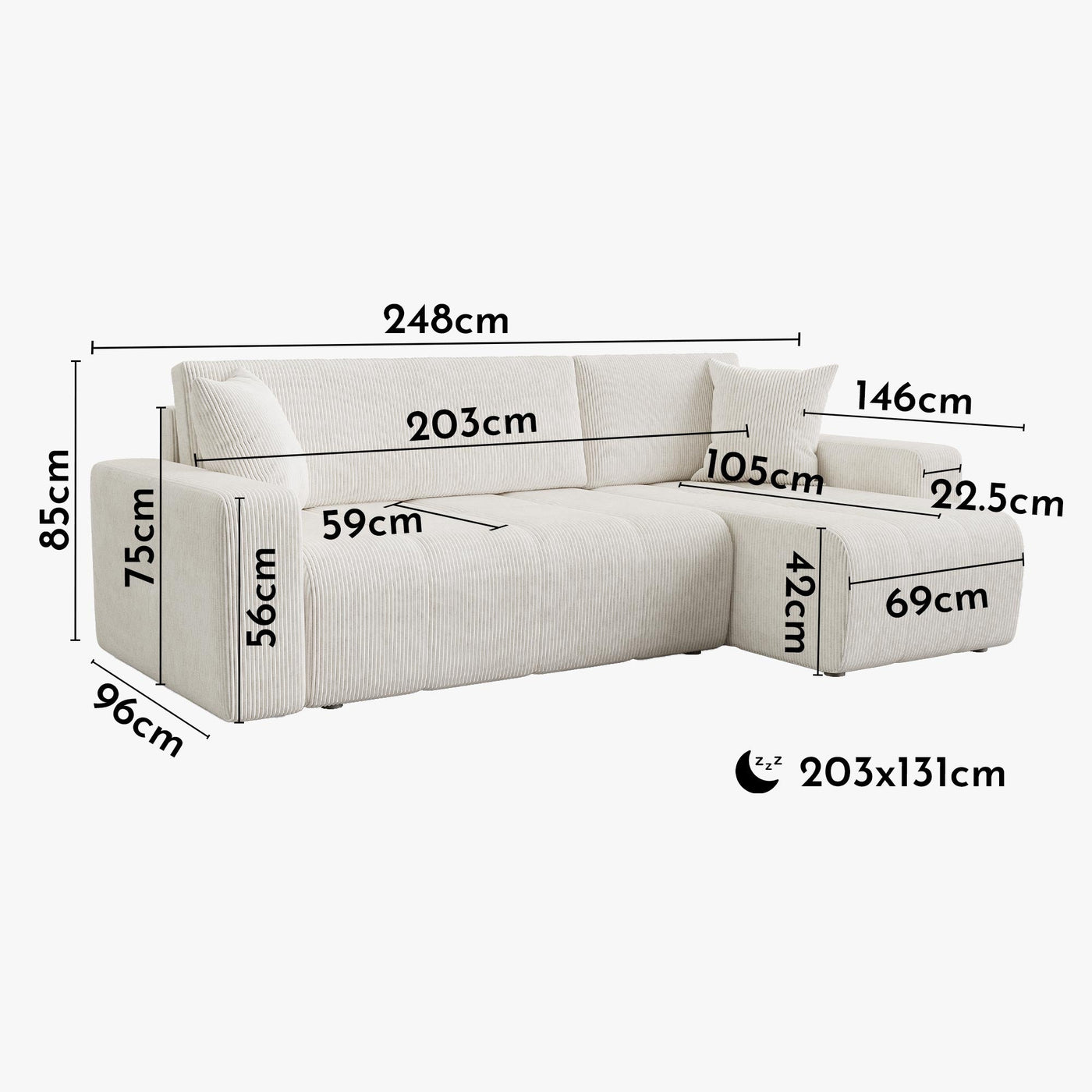 ALICIA MINI Canapé d'angle convertible et réversible avec coffre en velours côtelé beige - Canapé d'angle convertible