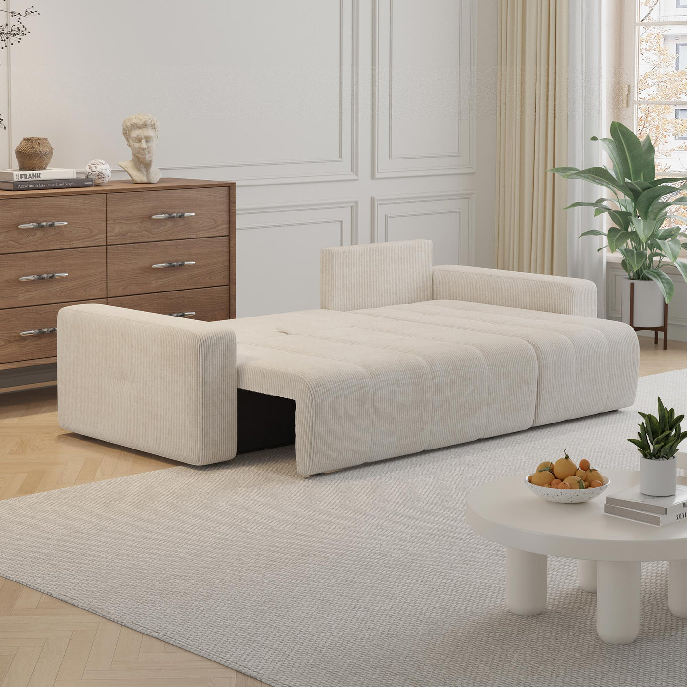 ALICIA MINI Canapé d'angle convertible et réversible avec coffre en velours côtelé beige - Canapé d'angle convertible