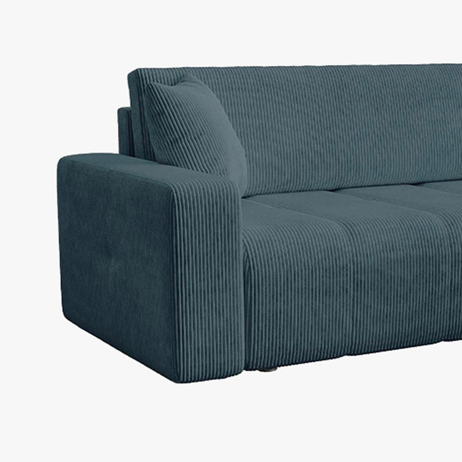 ALICIA MINI Canapé d'angle convertible et réversible avec coffre en velours côtelé bleu — aperçu vidéo
