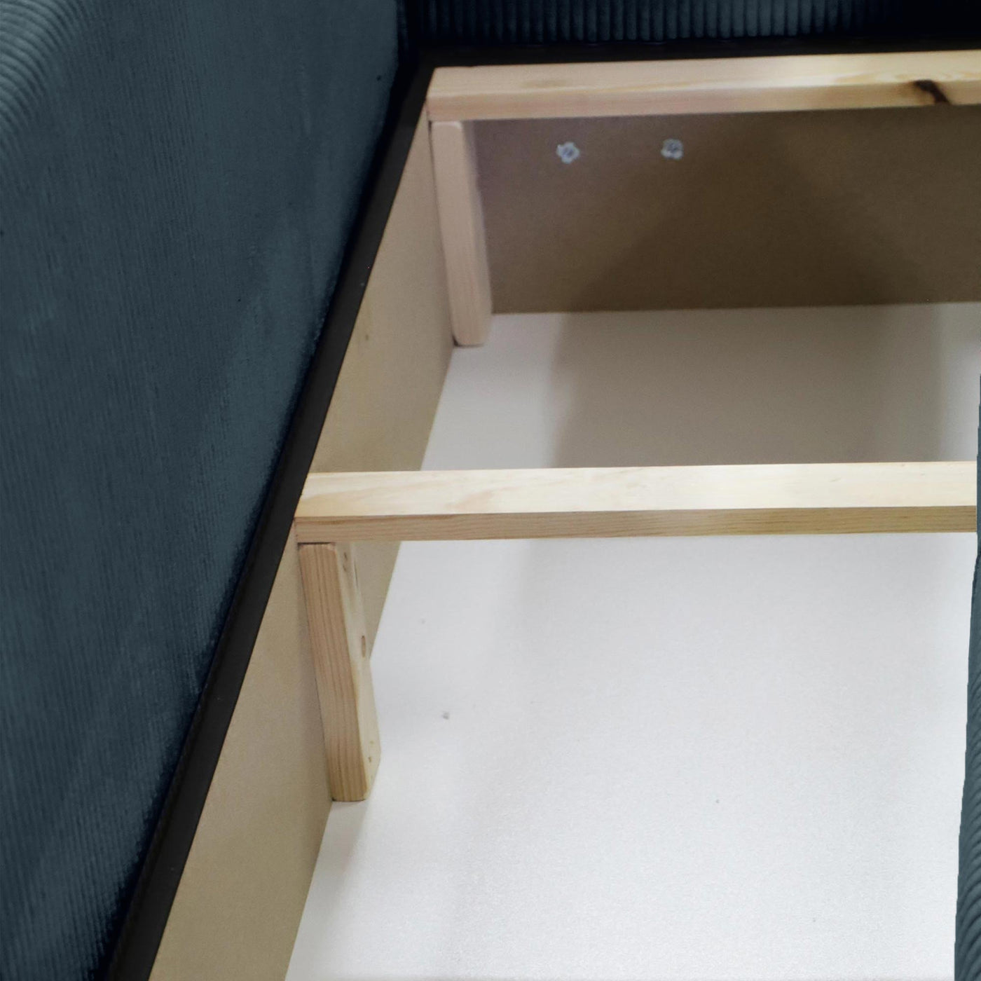 ALICIA MINI Canapé d'angle convertible et réversible avec coffre en velours côtelé bleu - Canapé d'angle convertible - Mobilier Deco