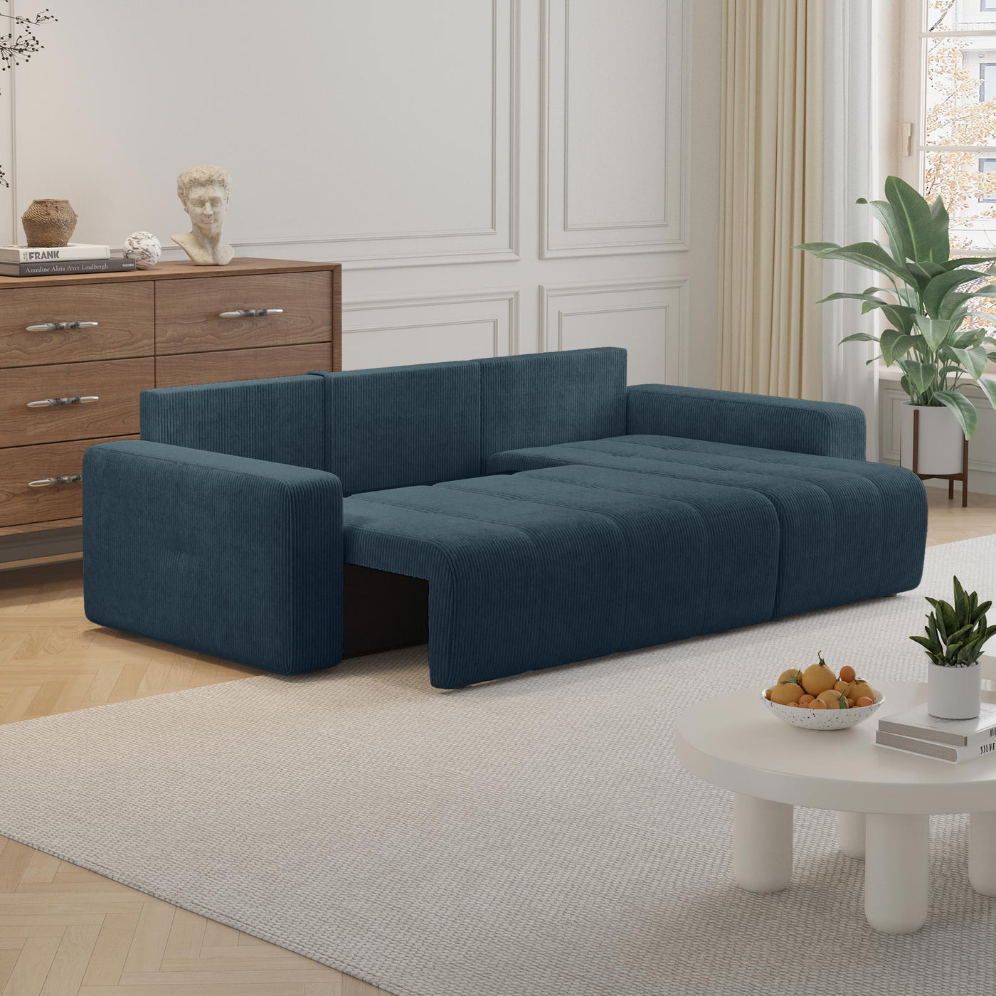 ALICIA MINI Canapé d'angle convertible et réversible avec coffre en velours côtelé bleu - Canapé d'angle convertible - Mobilier Deco