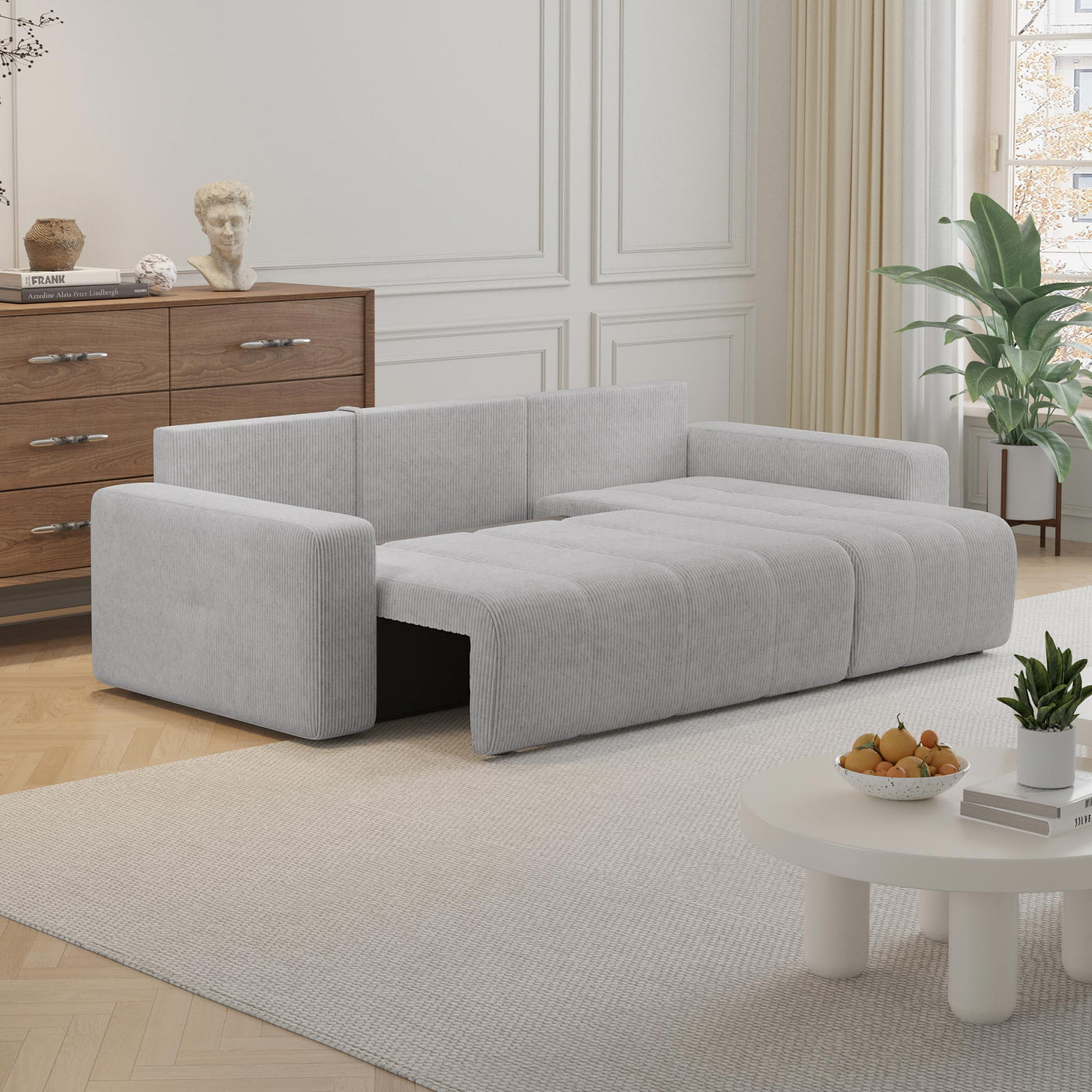 ALICIA MINI Canapé d'angle convertible et réversible avec coffre en velours côtelé gris clair - Canapé d'angle convertible - Mobilier Deco