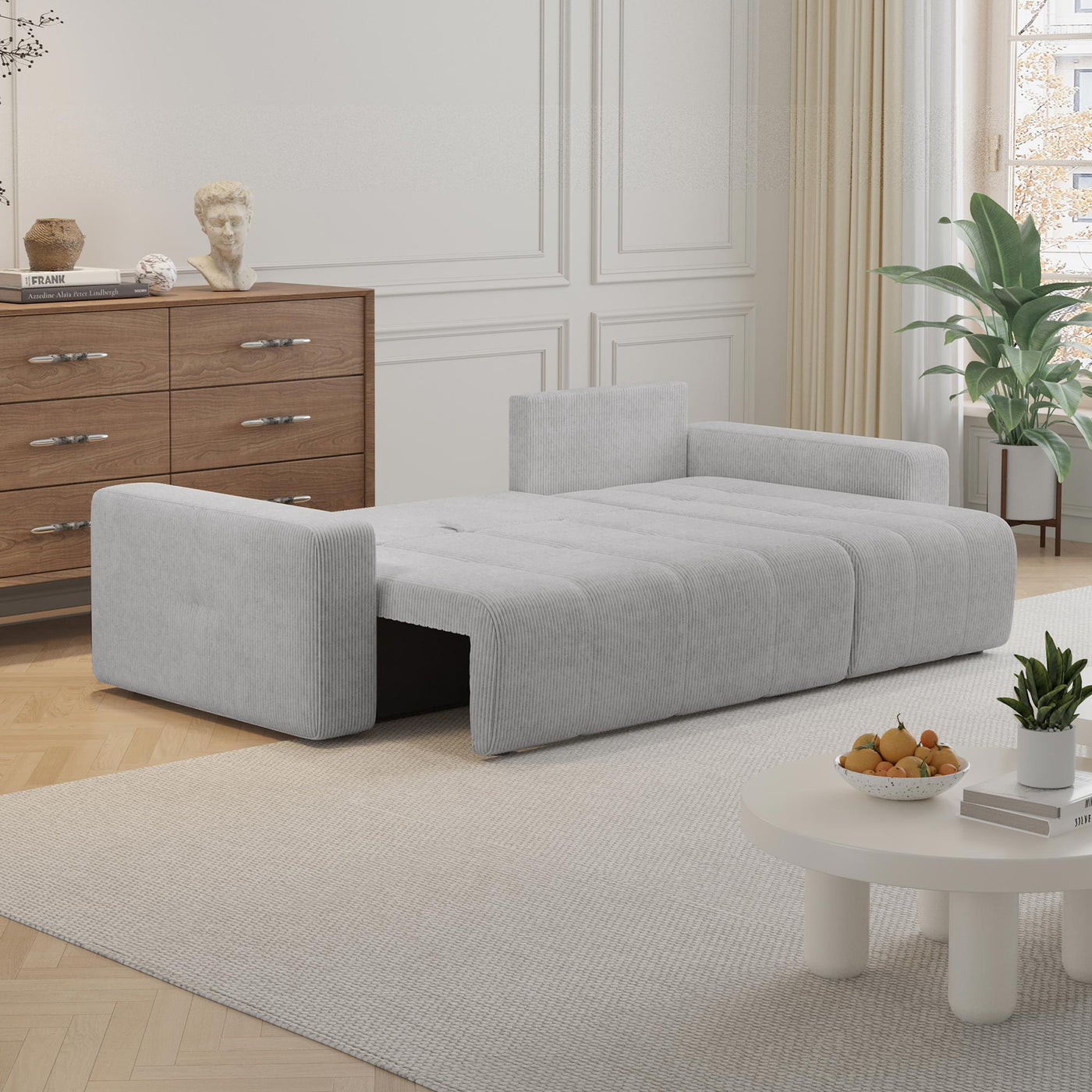 ALICIA MINI Canapé d'angle convertible et réversible avec coffre en velours côtelé gris clair - Canapé d'angle convertible - Mobilier Deco