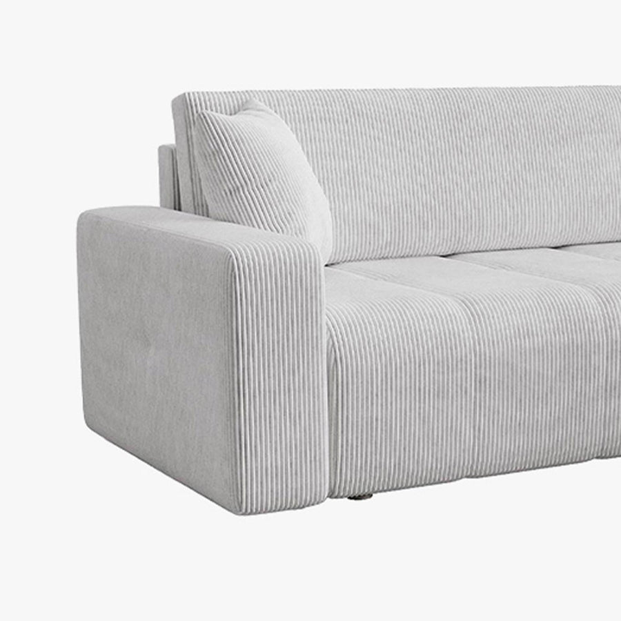 ALICIA MINI Canapé d'angle convertible et réversible avec coffre en velours côtelé gris clair — aperçu vidéo