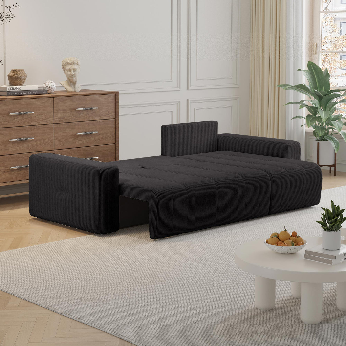 ALICIA MINI Canapé d'angle convertible et réversible avec coffre en velours côtelé gris foncé - Canapé d'angle convertible