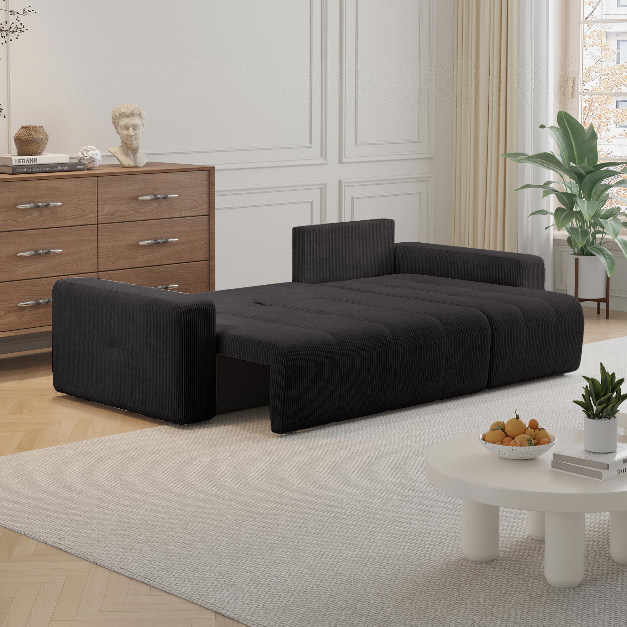 ALICIA MINI Canapé d'angle convertible et réversible avec coffre en velours côtelé gris foncé - Canapé d'angle convertible