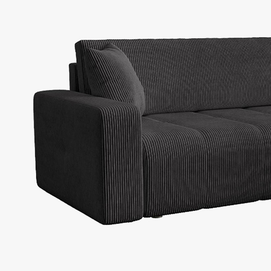ALICIA MINI Canapé d'angle convertible et réversible avec coffre en velours côtelé gris foncé — aperçu vidéo
