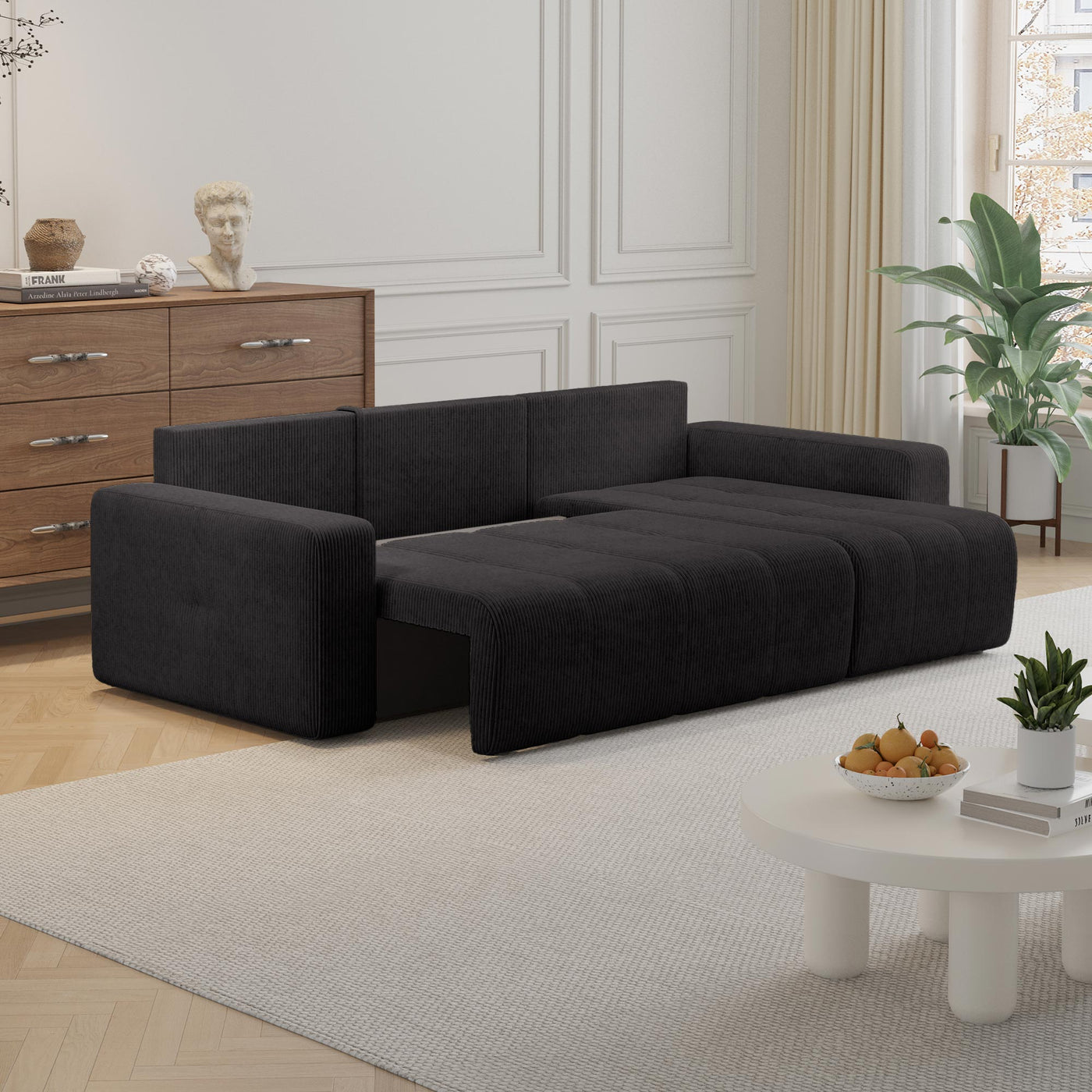 ALICIA MINI Canapé d'angle convertible et réversible avec coffre en velours côtelé gris foncé - Canapé d'angle convertible