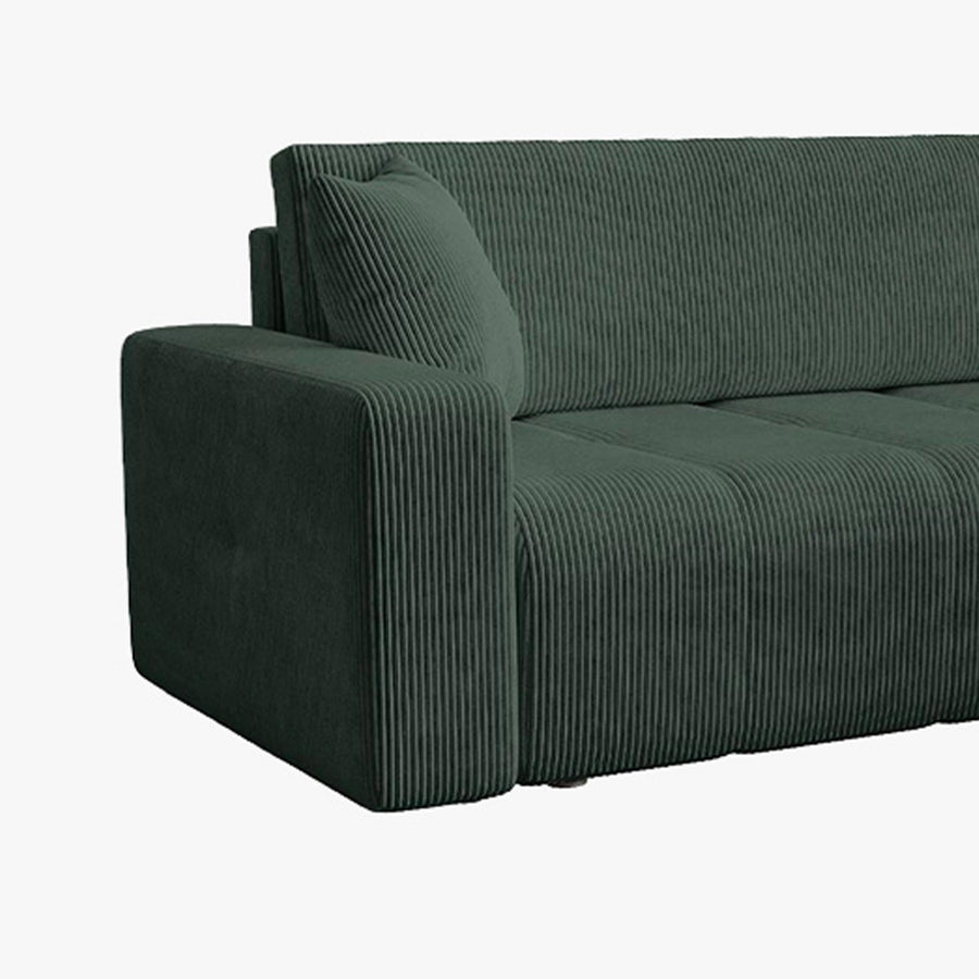 ALICIA MINI Canapé d'angle convertible et réversible avec coffre en velours côtelé vert — aperçu vidéo