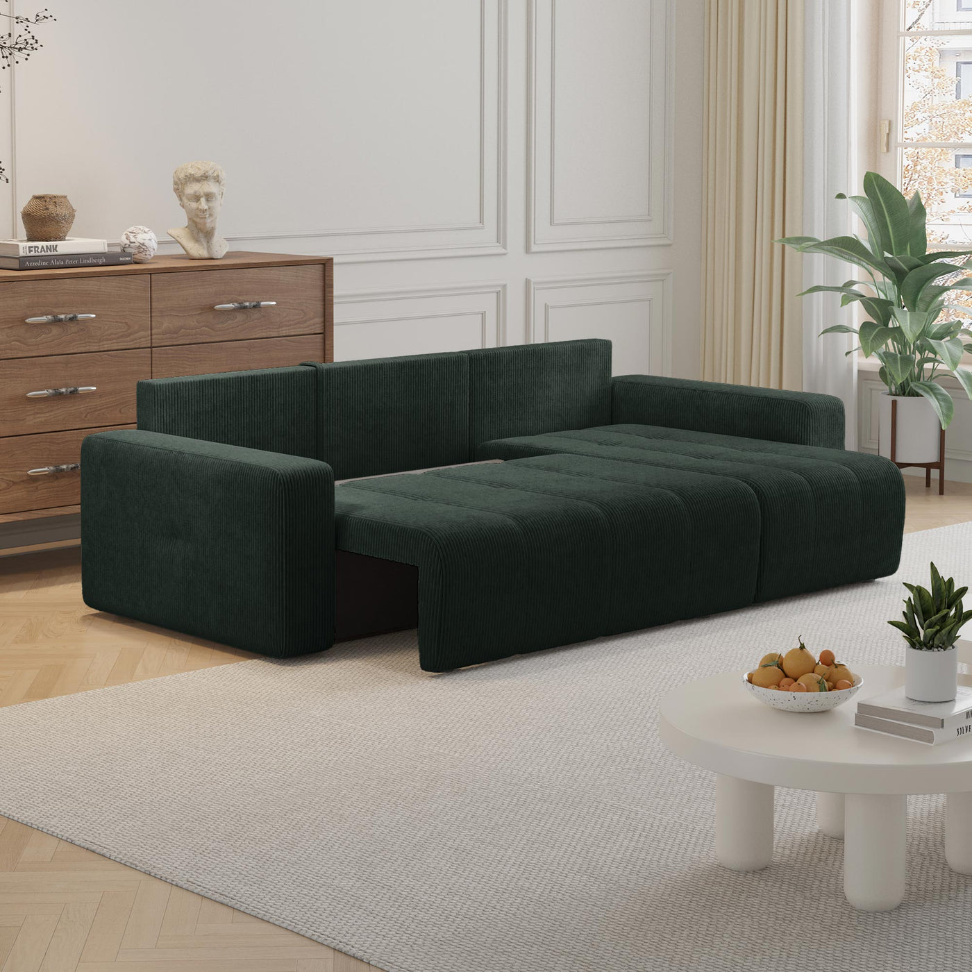 ALICIA MINI Canapé d'angle convertible et réversible avec coffre en velours côtelé vert - Canapé d'angle convertible - Mobilier Deco