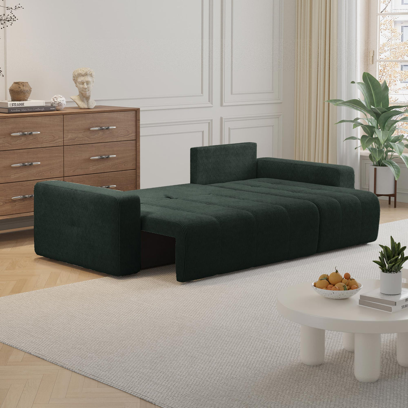 ALICIA MINI Canapé d'angle convertible et réversible avec coffre en velours côtelé vert - Canapé d'angle convertible - Mobilier Deco