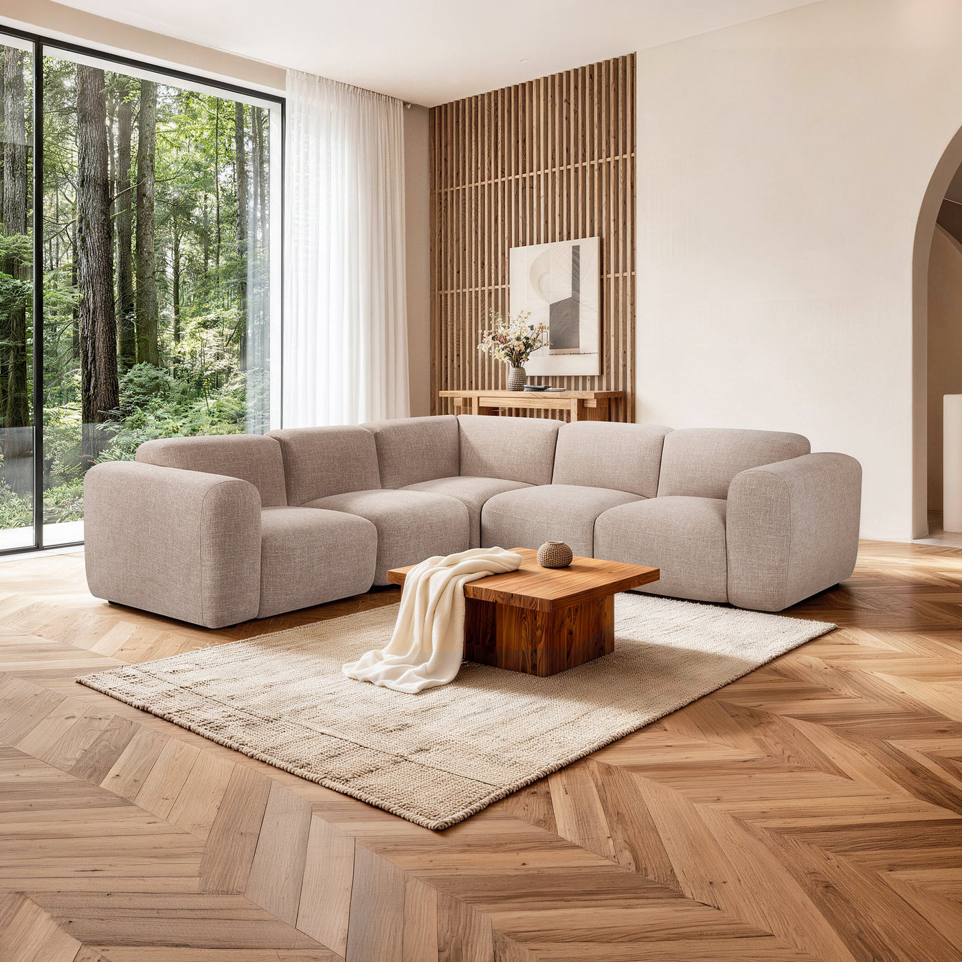 ALMA Canapé d'angle modulable en tissu beige - Canapés d'angle - Mobilier Deco