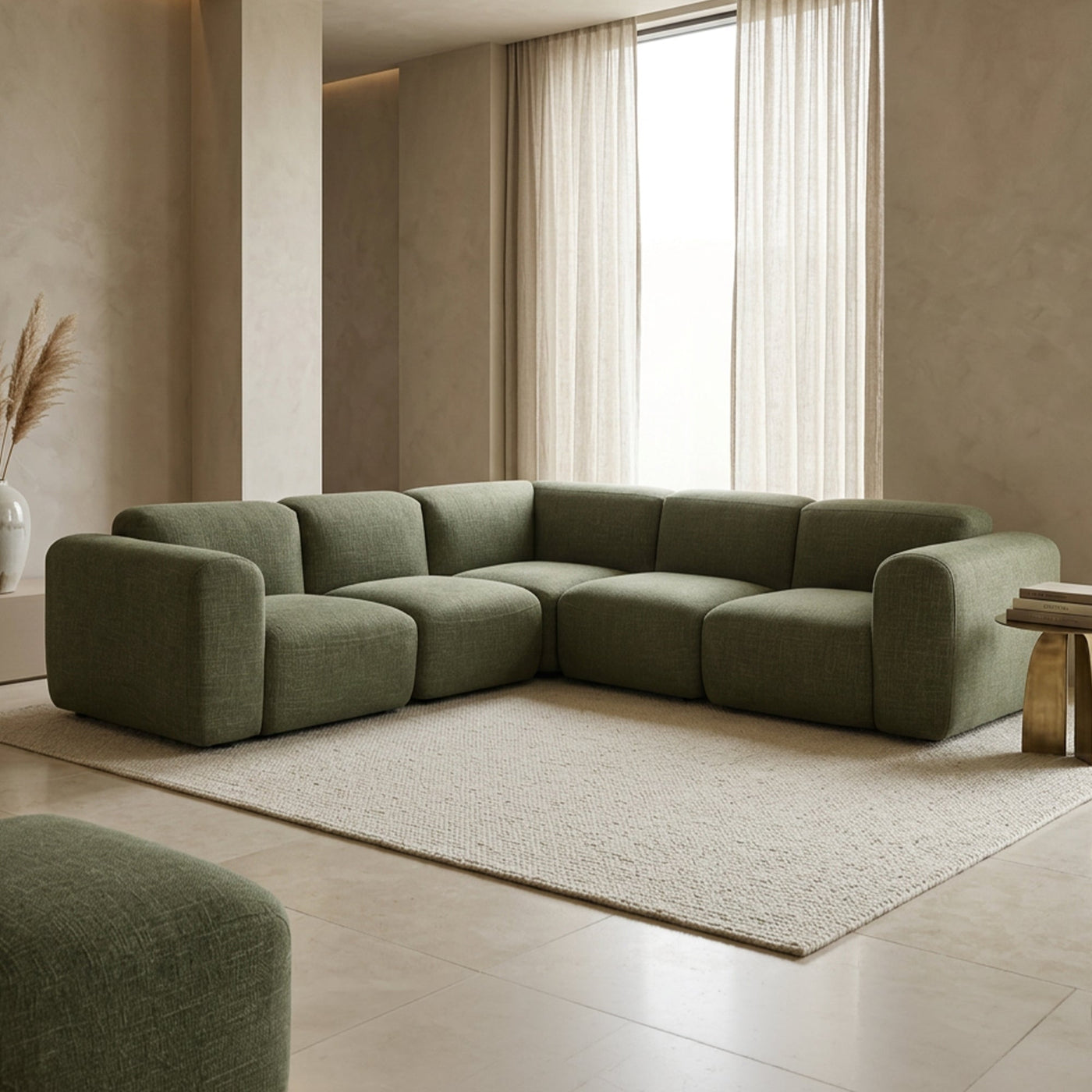 ALMA Canapé d'angle modulable en tissu vert - Canapés d'angle - Mobilier Deco