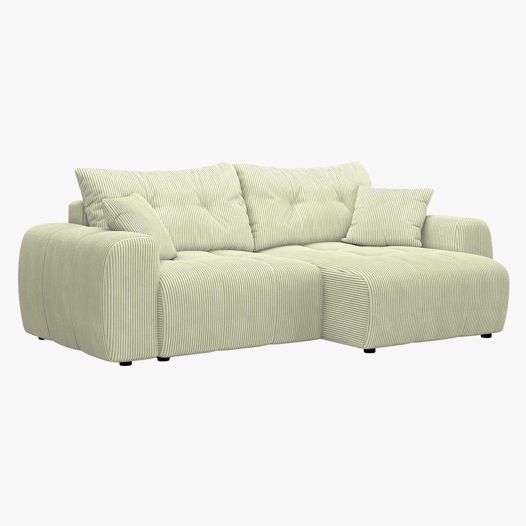 ALYA Canapé d'angle convertible et réversible avec coffre en velours côtelé beige - Canapé d'angle convertible
