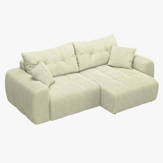 ALYA Canapé d'angle convertible et réversible avec coffre en velours côtelé beige