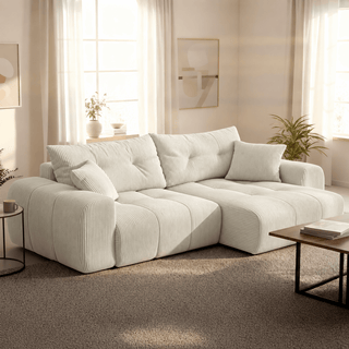 ALYA Canapé d'angle convertible et réversible avec coffre en velours côtelé beige
