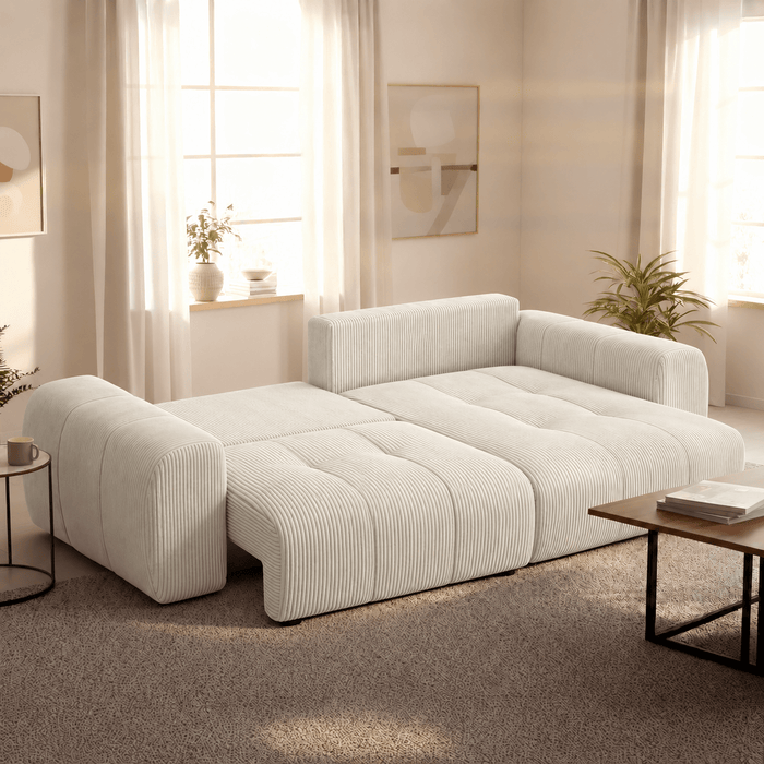 ALYA Canapé d'angle convertible et réversible avec coffre en velours côtelé beige – Canapé d'angle convertible – vue 2