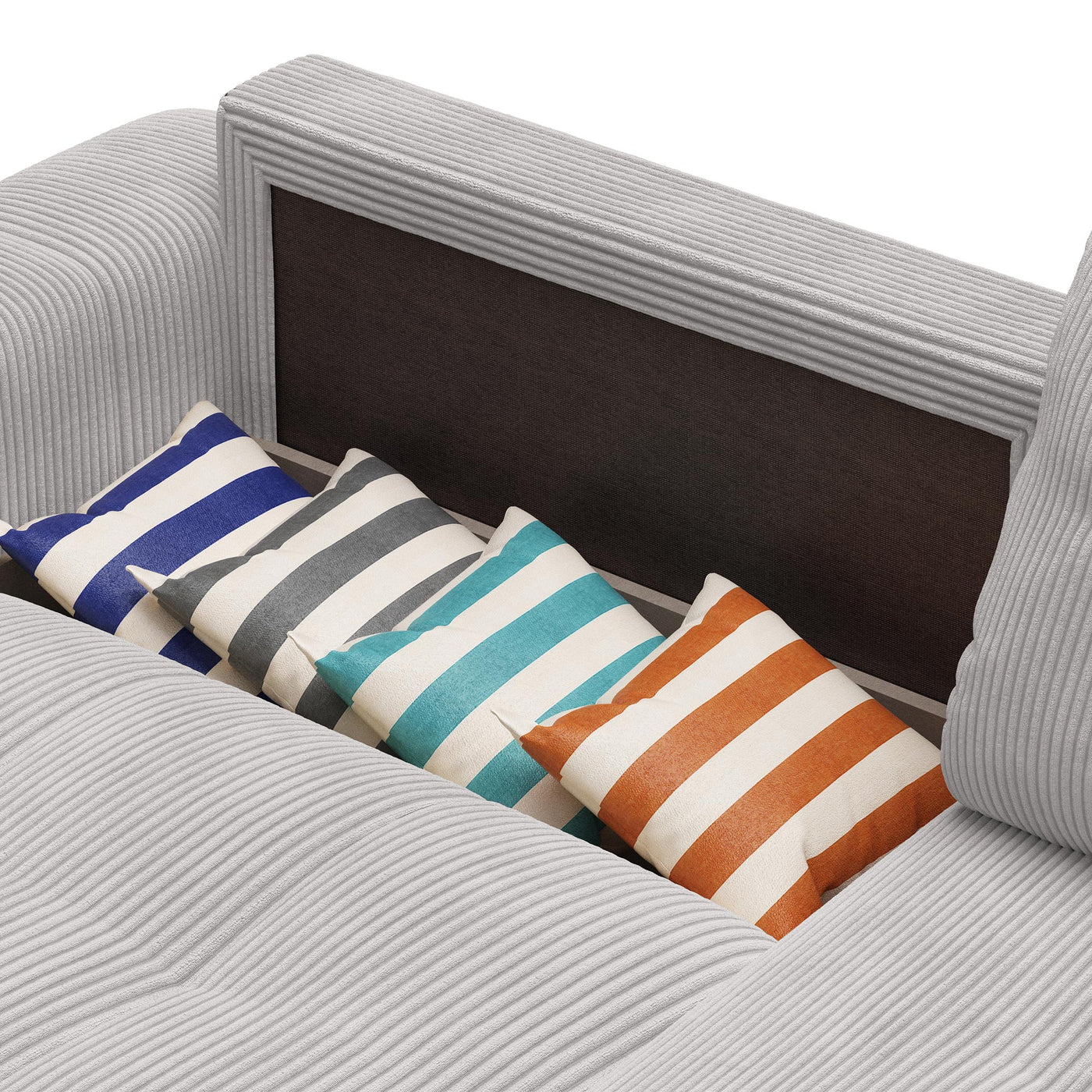 ALYA Canapé d'angle convertible et réversible avec coffre en velours côtelé gris clair - Canapé d'angle convertible
